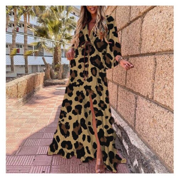 TSQ2 Plunge Leopard Oversize Kimono Maxi Dress L NWT - Picture 1 of 13